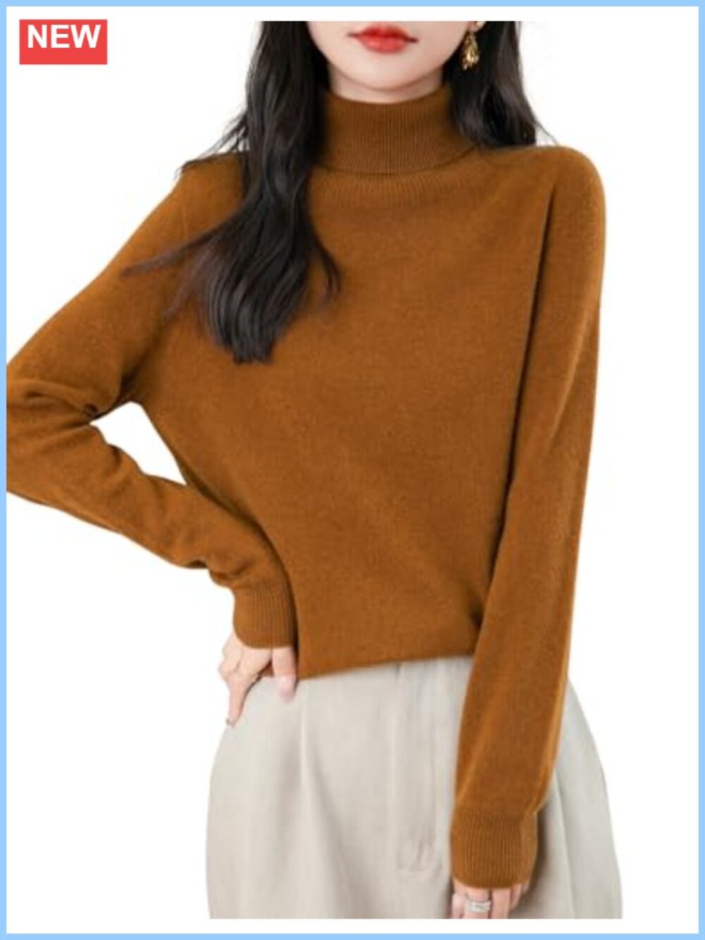 100% Merino Wool Turtleneck Seamless Knit Pullover Sweater